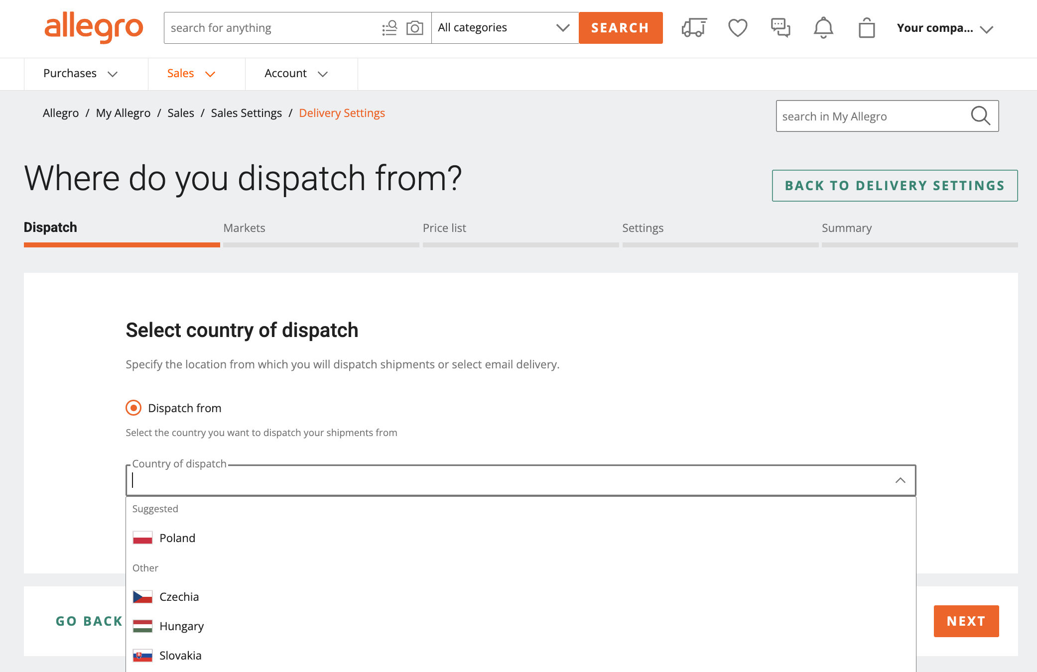 Allegro integration_How to set up Allegro_3_dispatch country.png