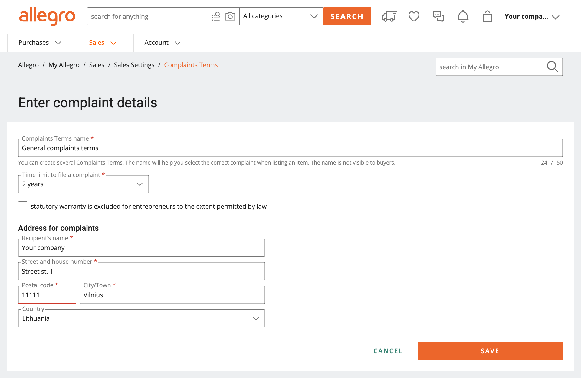 Allegro integration_How to set up Allegro_9_complaint terms details.png